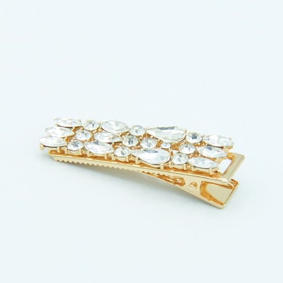 Accessories - Bijoux Clear Crystal Gold Hair Clip - Medium